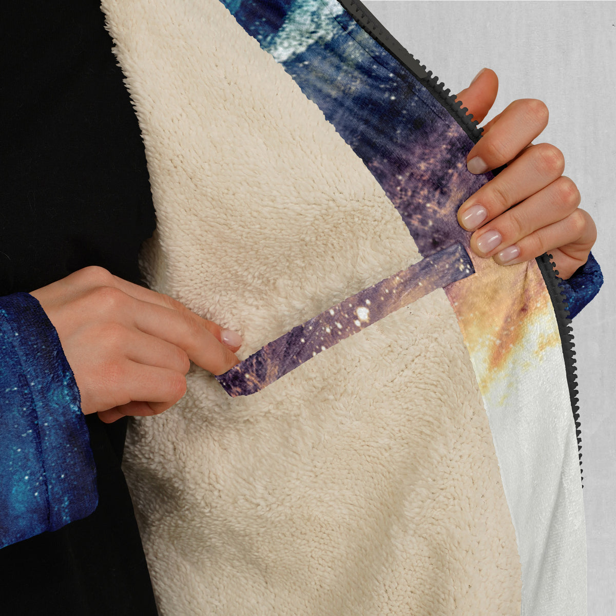 Spiral Galaxy Zip Up Cloak (White Fur)