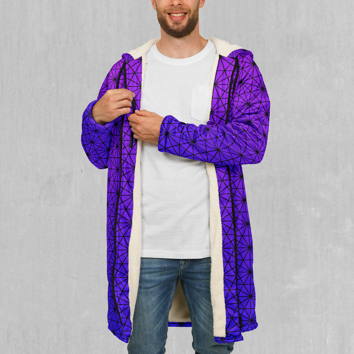 Star Net (Ultraviolet) Zip Up Cloak (White Fur)