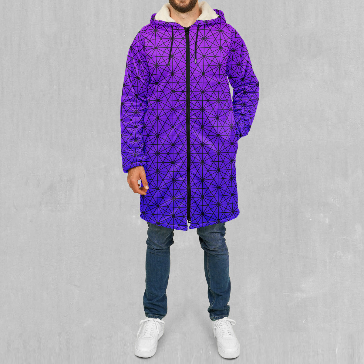 Star Net (Ultraviolet) Zip Up Cloak (White Fur)