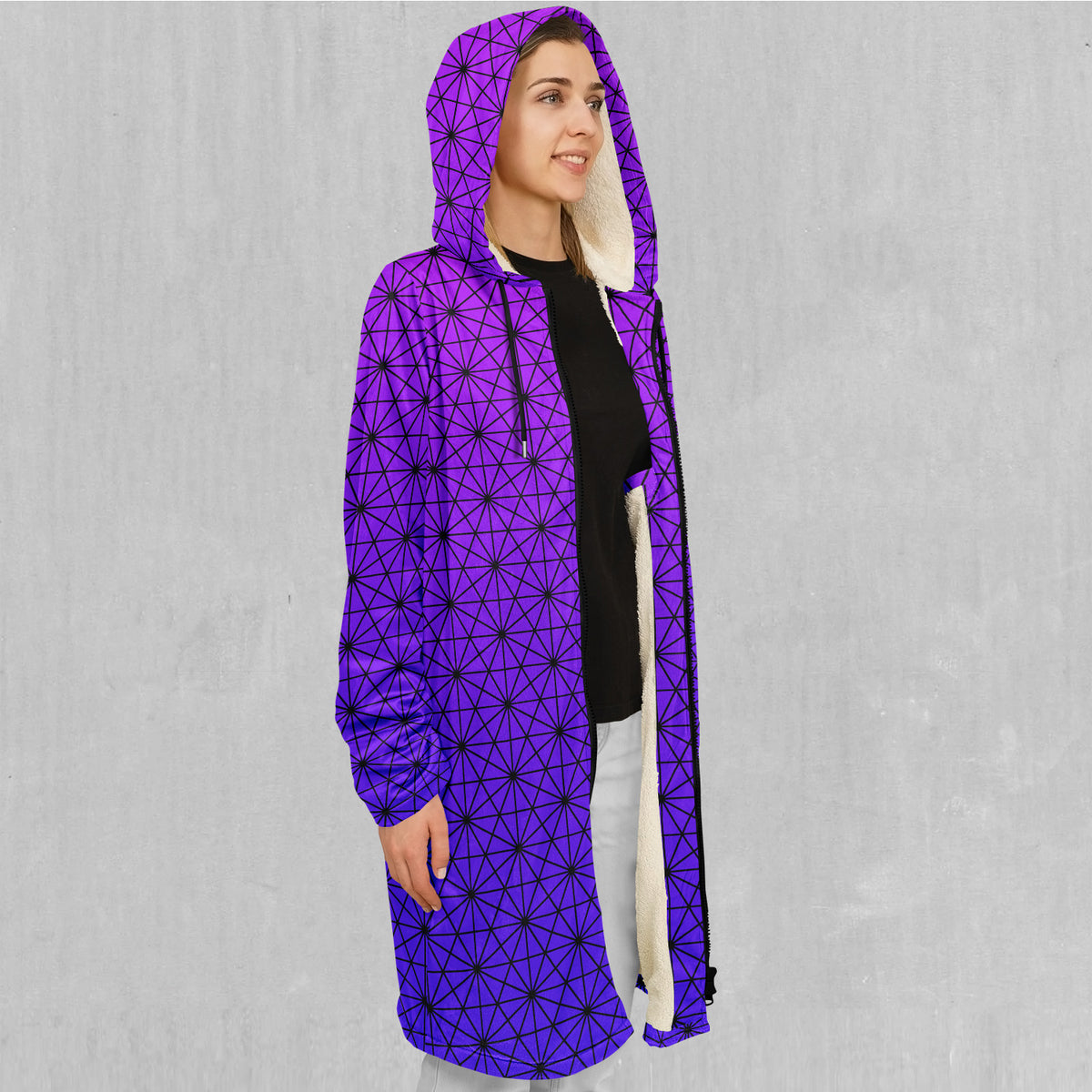 Star Net (Ultraviolet) Zip Up Cloak (White Fur)