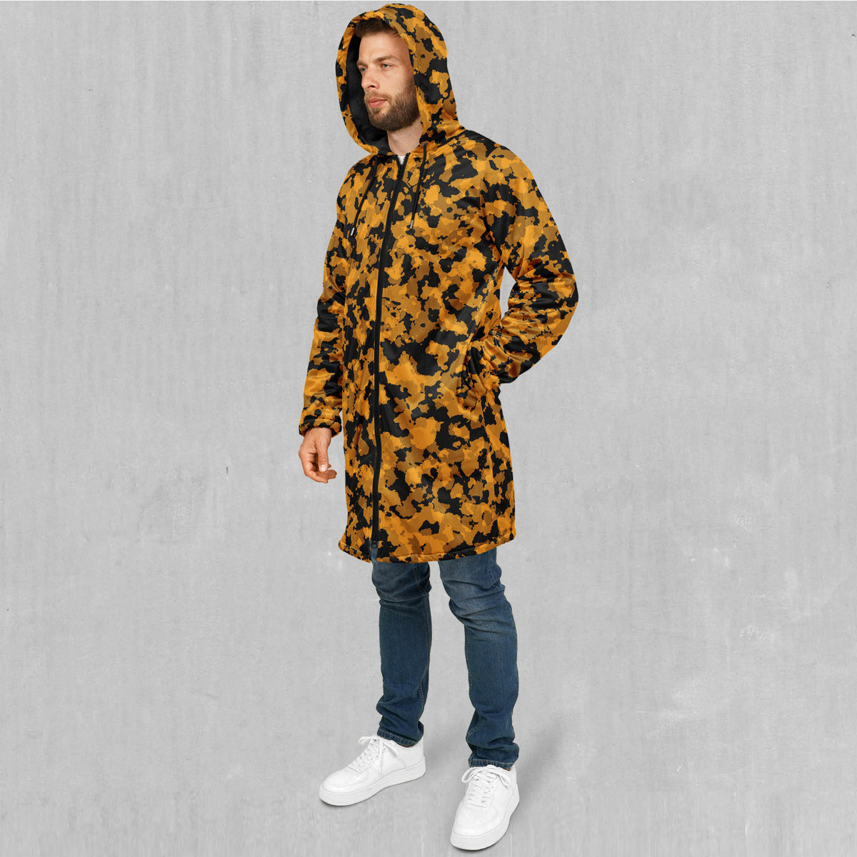 Stinger Yellow Camo Zip Up Cloak (Black Fur)