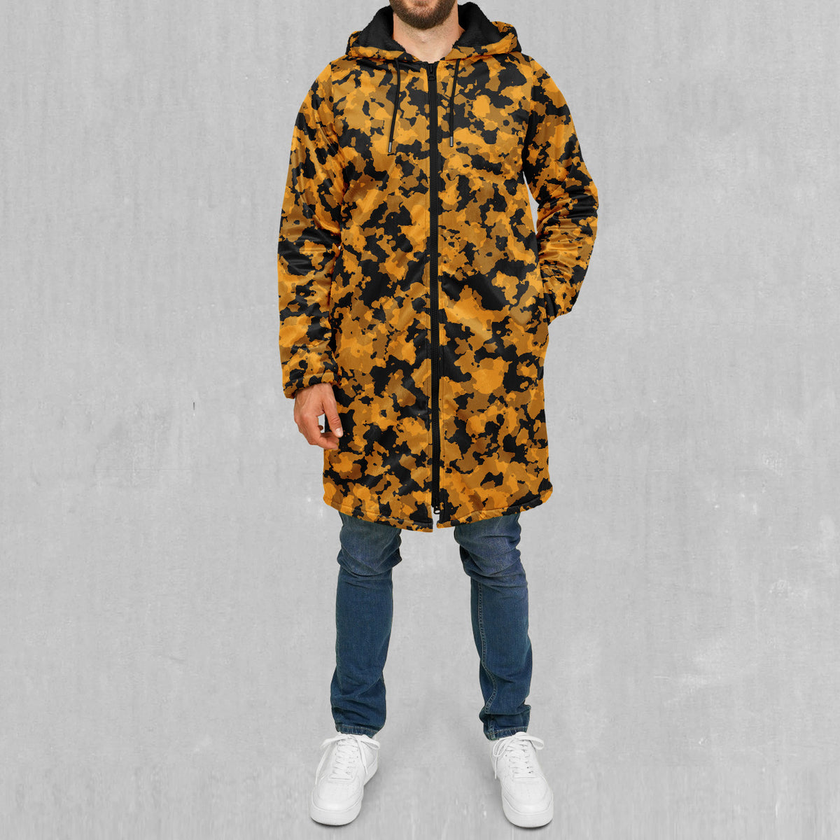 Stinger Yellow Camo Zip Up Cloak (Black Fur)