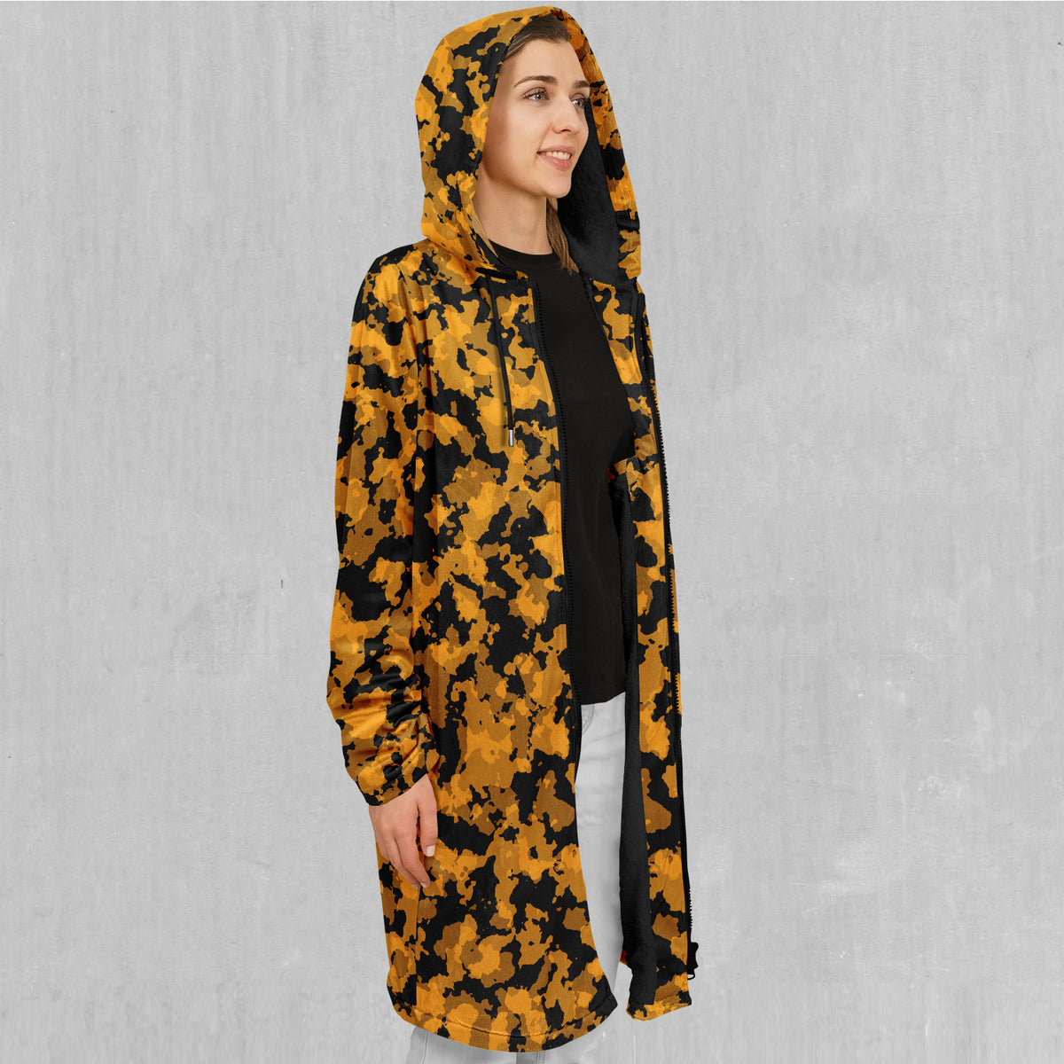 Stinger Yellow Camo Zip Up Cloak (Black Fur)