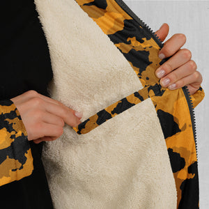 Stinger Yellow Camo Zip Up Cloak (White Fur)