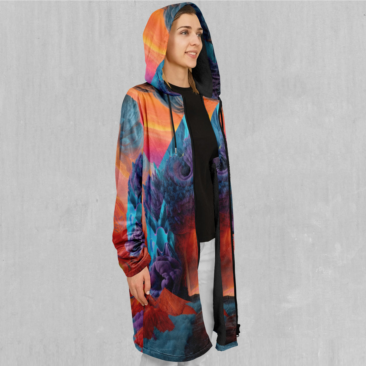 The Portal Between Zip Up Cloak (Black Fur)