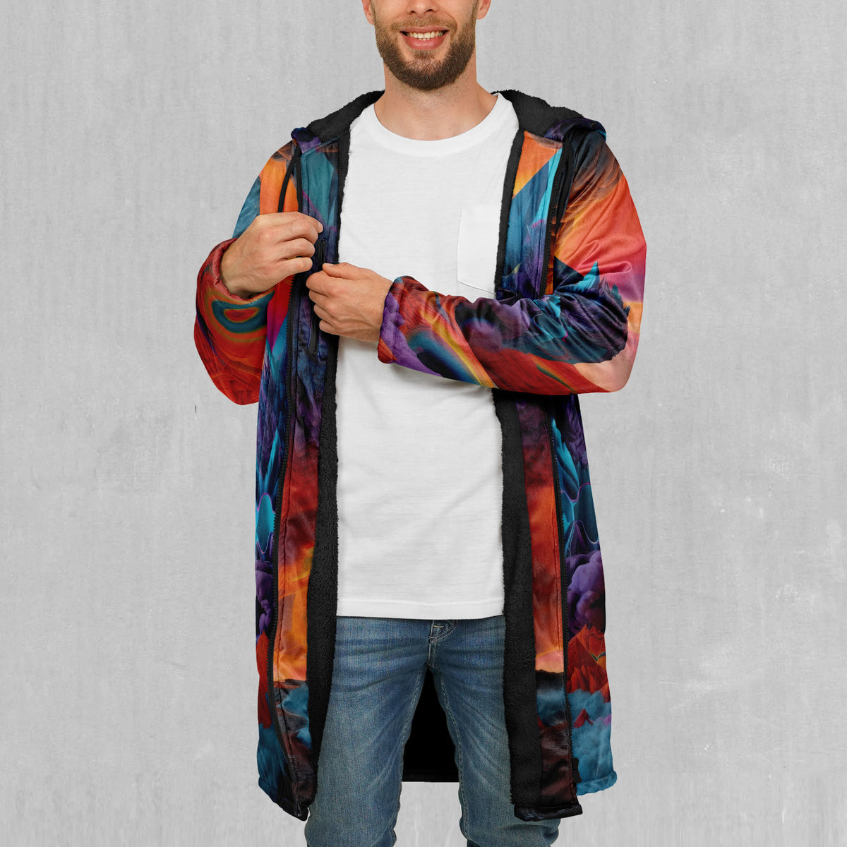 The Portal Between Zip Up Cloak (Black Fur)