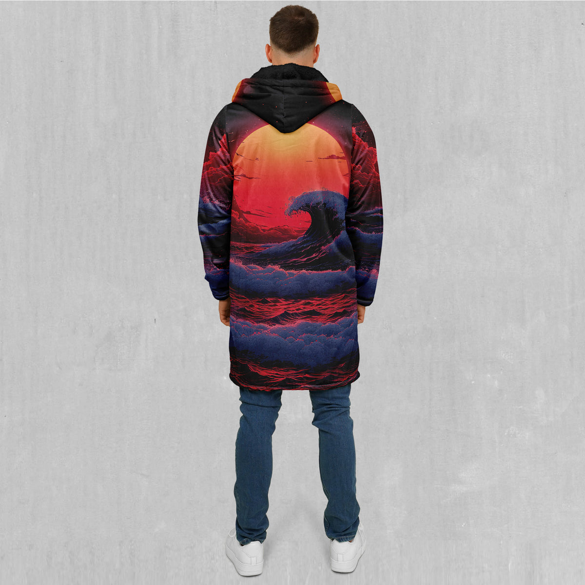 The Synthwave off Kanagawa Zip Up Cloak (Black Fur)