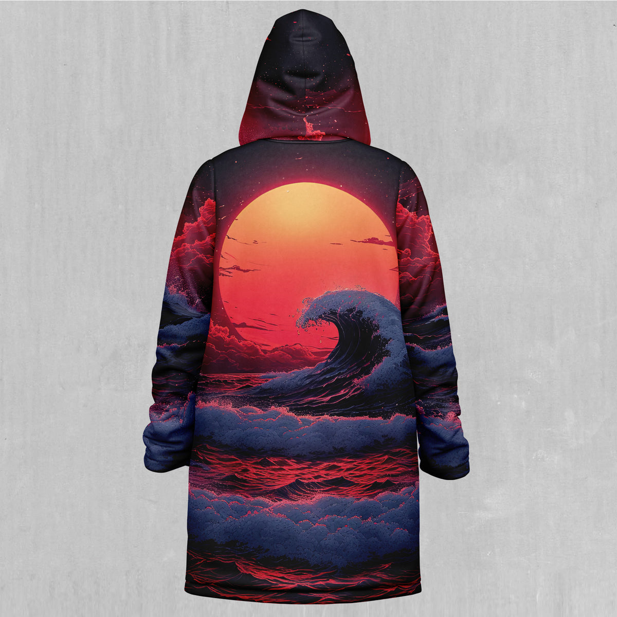 The Synthwave off Kanagawa Zip Up Cloak (White Fur)