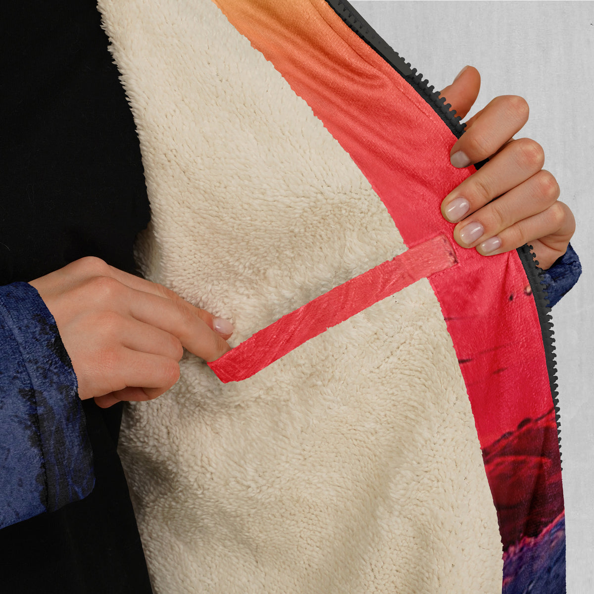 The Synthwave off Kanagawa Zip Up Cloak (White Fur)