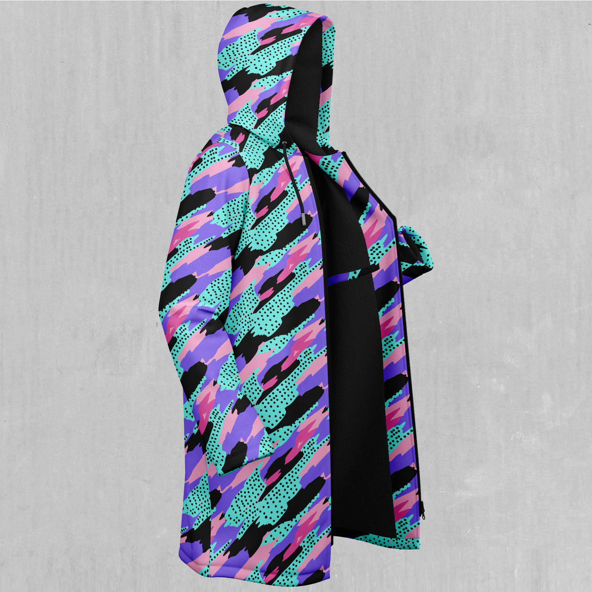 Vapor Camo Zip Up Cloak (Black Fur)