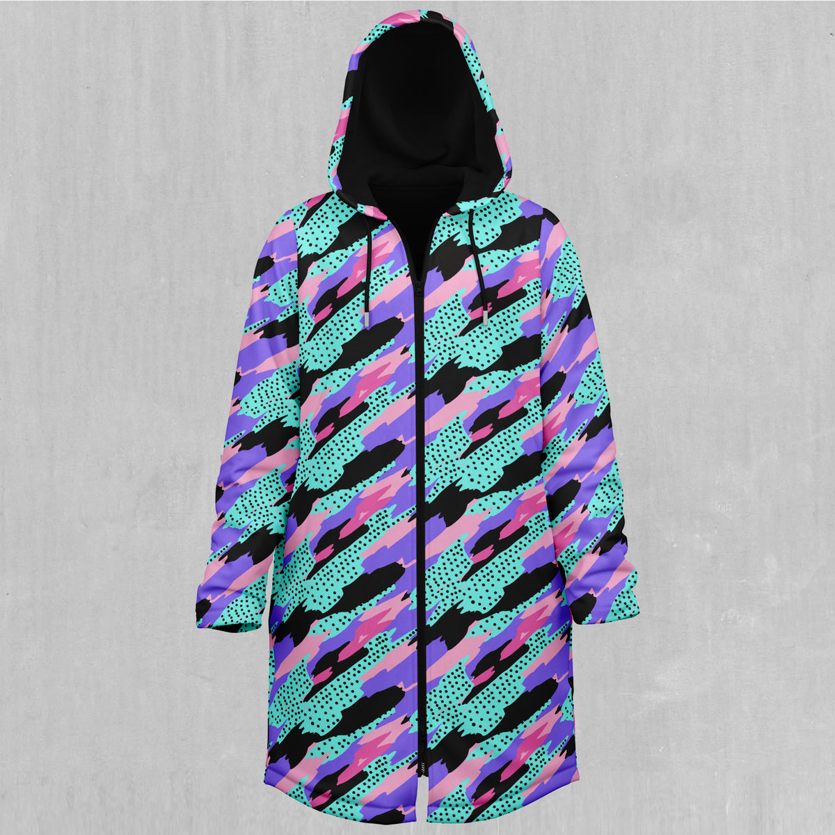Vapor Camo Zip Up Cloak (Black Fur)