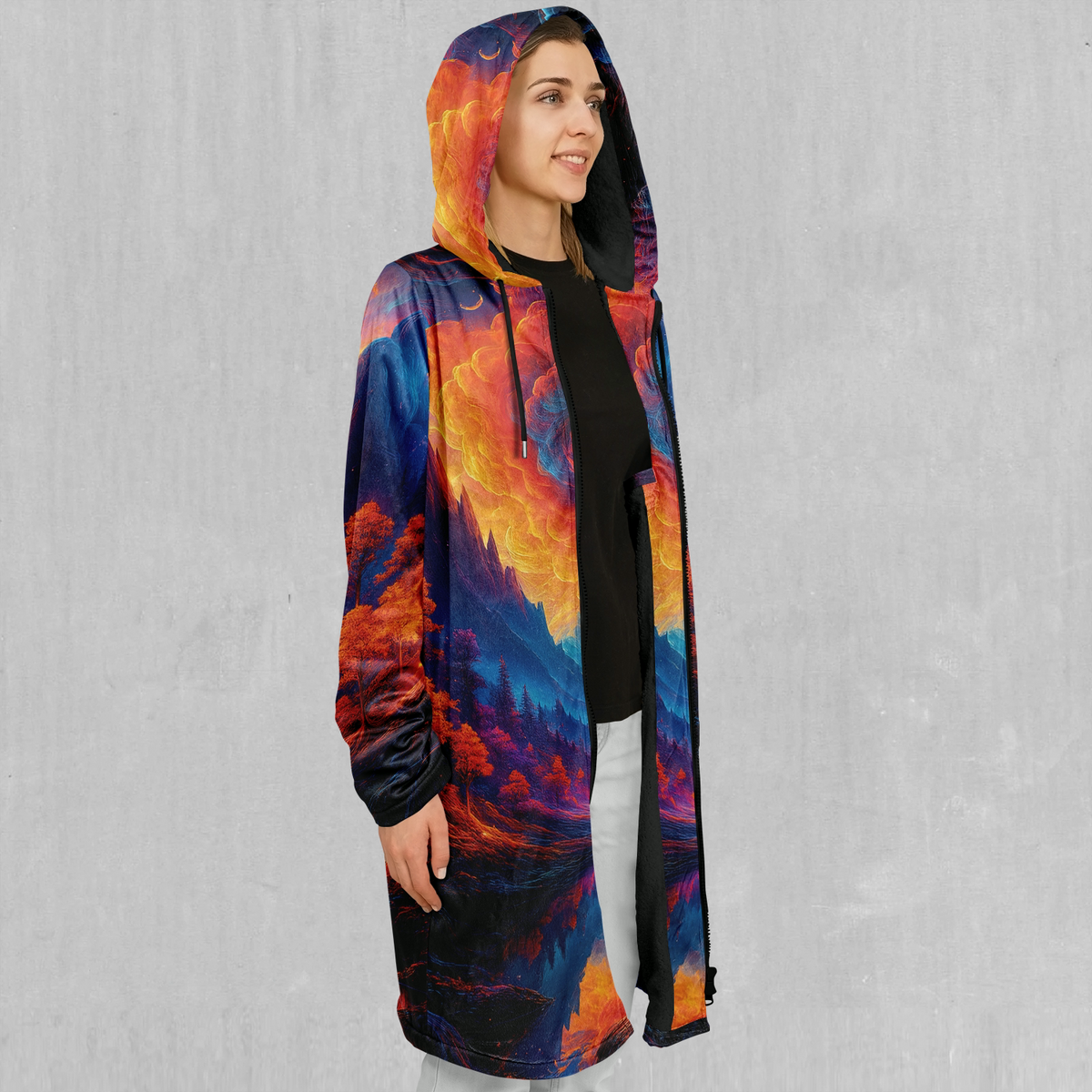 Wonderland Valley Zip Up Cloak (Black Fur)