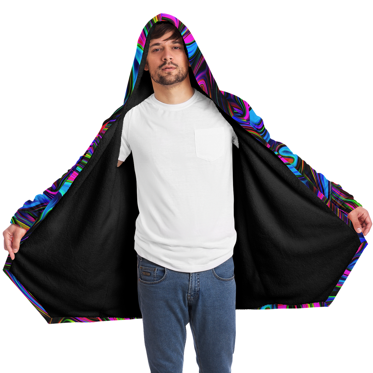 Psychedelic Waves Cloak (Black Fur)