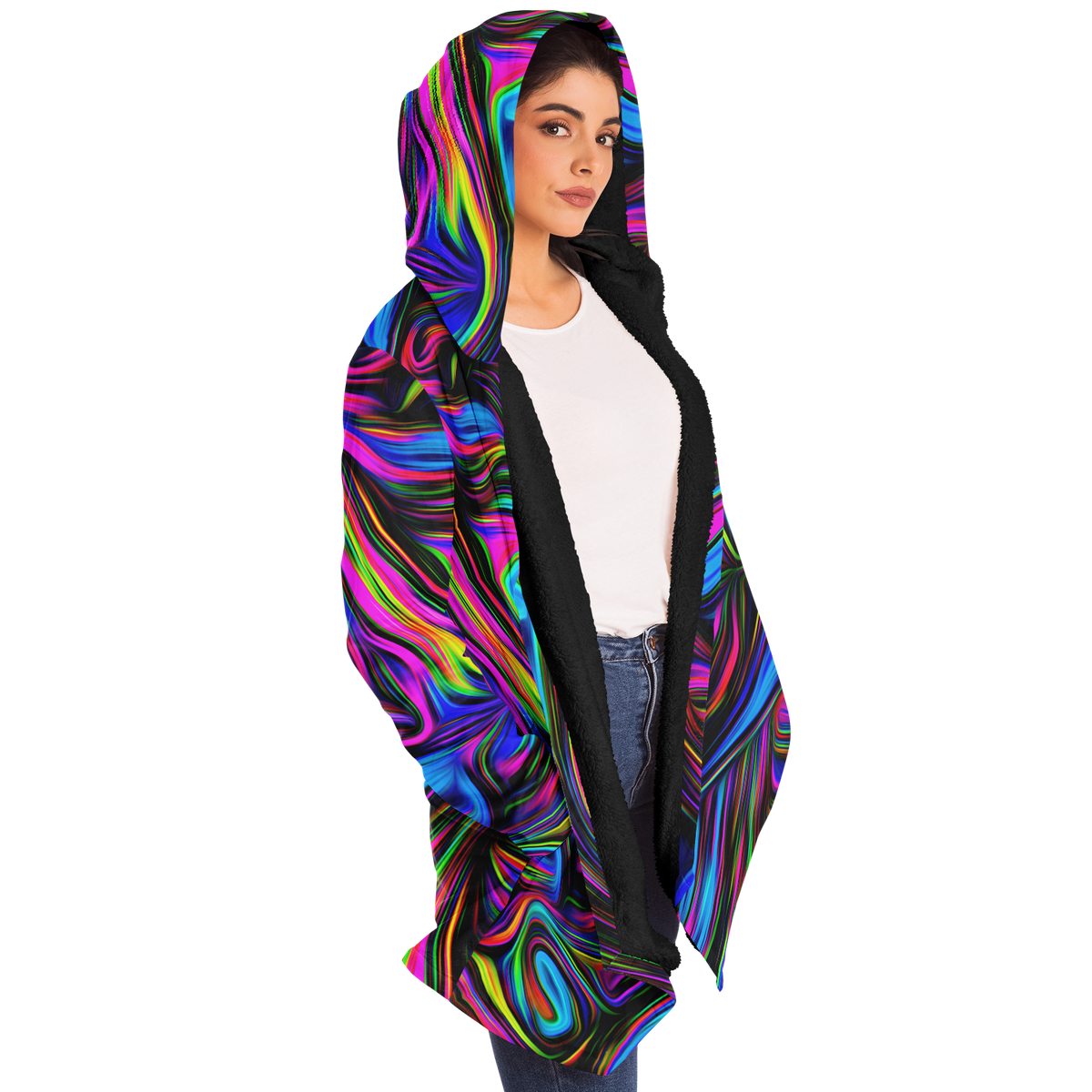 Psychedelic Waves Cloak (Black Fur)
