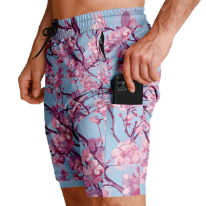 Cherry Blossom Men's 2 in 1 Shorts