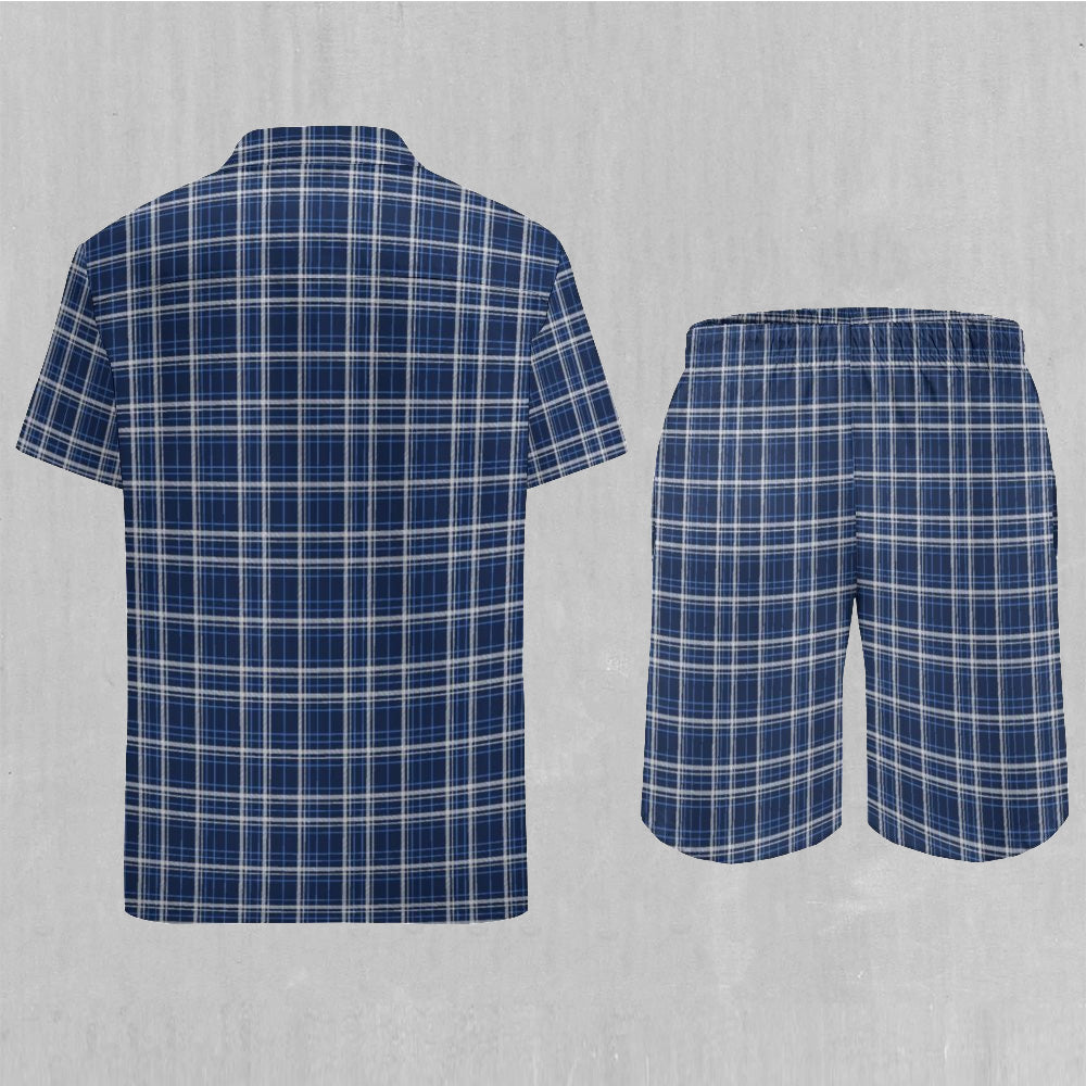 Blue Plaid Men's Beach Set