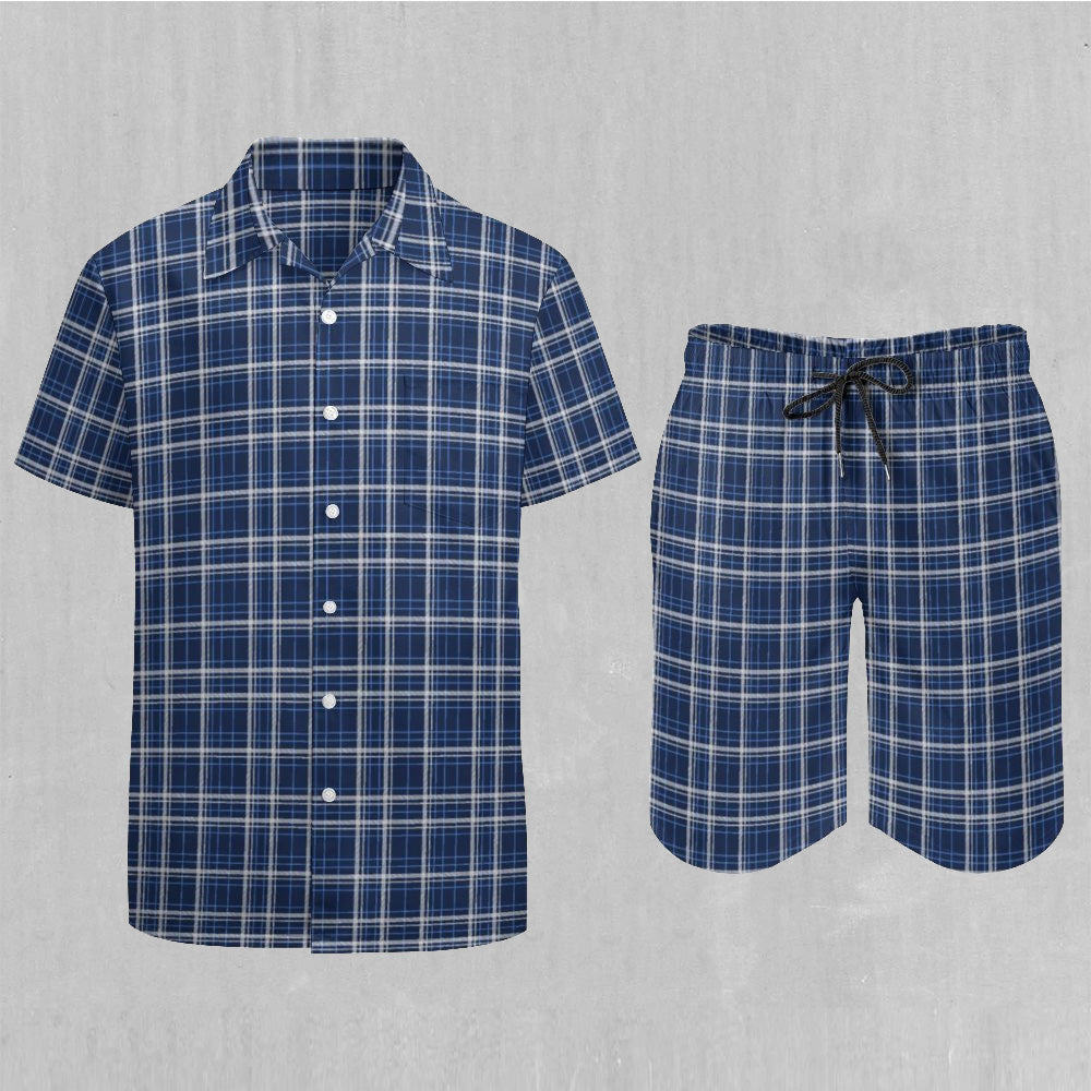 Blue Plaid Men's Beach Set