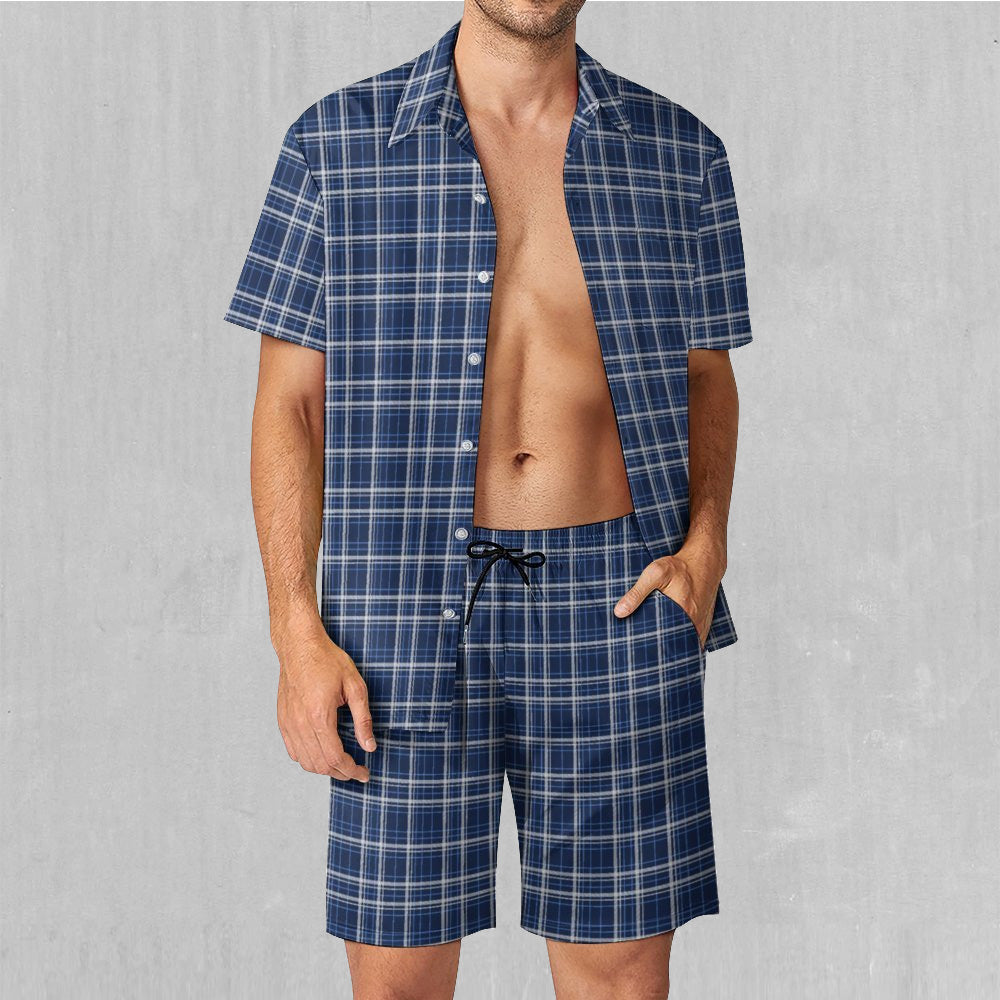 Blue Plaid Men's Beach Set