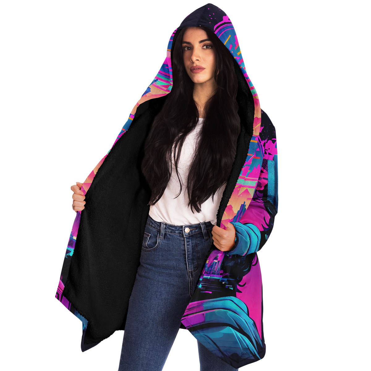 Visionary Cloak (Black Fur) - Festival Clothing, Rave Outfits, EDM Gear
