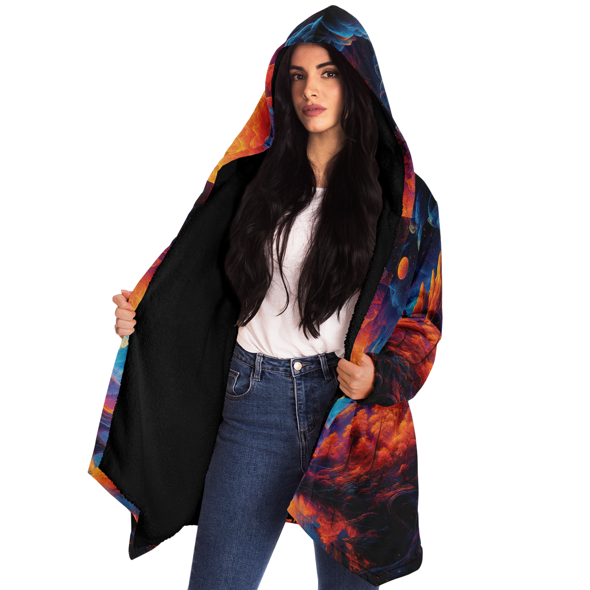 Wonderland Valley Cloak (Black Fur) - Festival Clothing, Rave Outfits, EDM Gear
