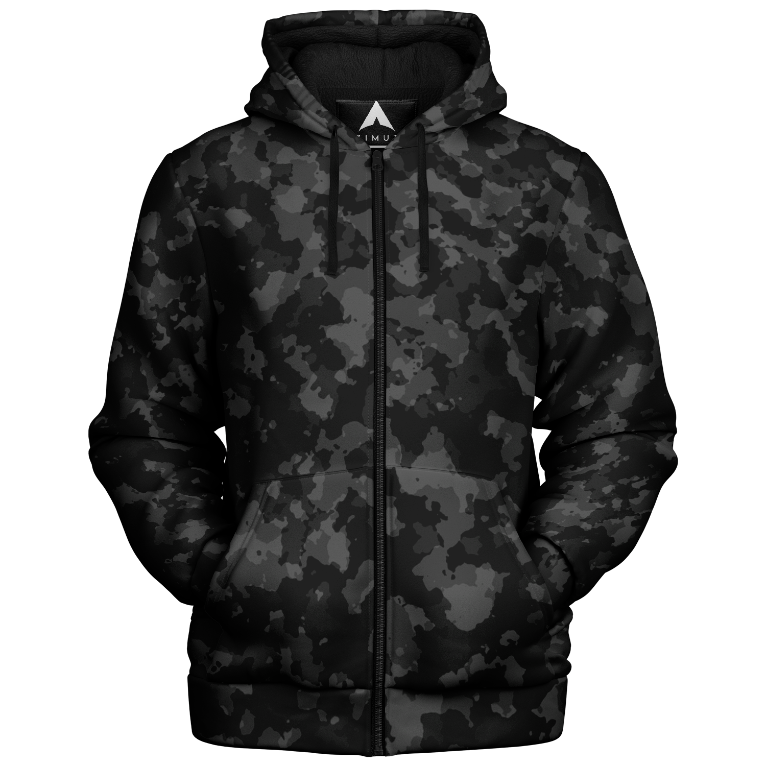 Midnight Camo Sherpa Hoodie (Black Fur) - Festival Clothing, Rave Outfits, EDM Gear
