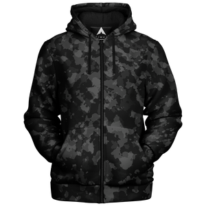 Midnight Camo Sherpa Hoodie (Black Fur) - Festival Clothing, Rave Outfits, EDM Gear