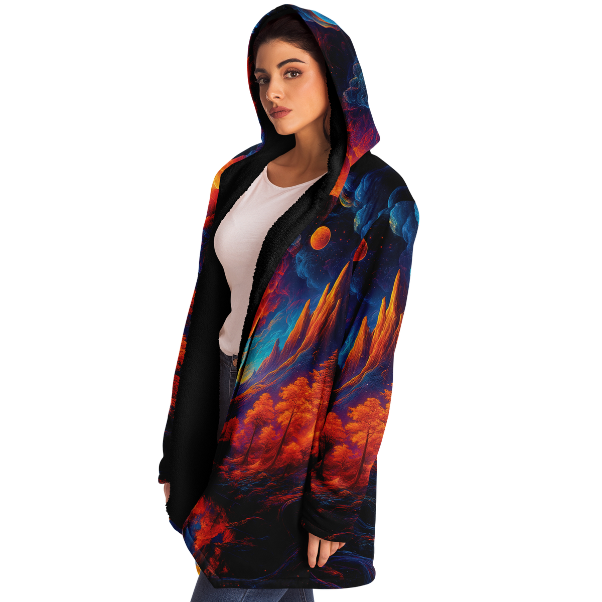Wonderland Valley Cloak (Black Fur) - Festival Clothing, Rave Outfits, EDM Gear