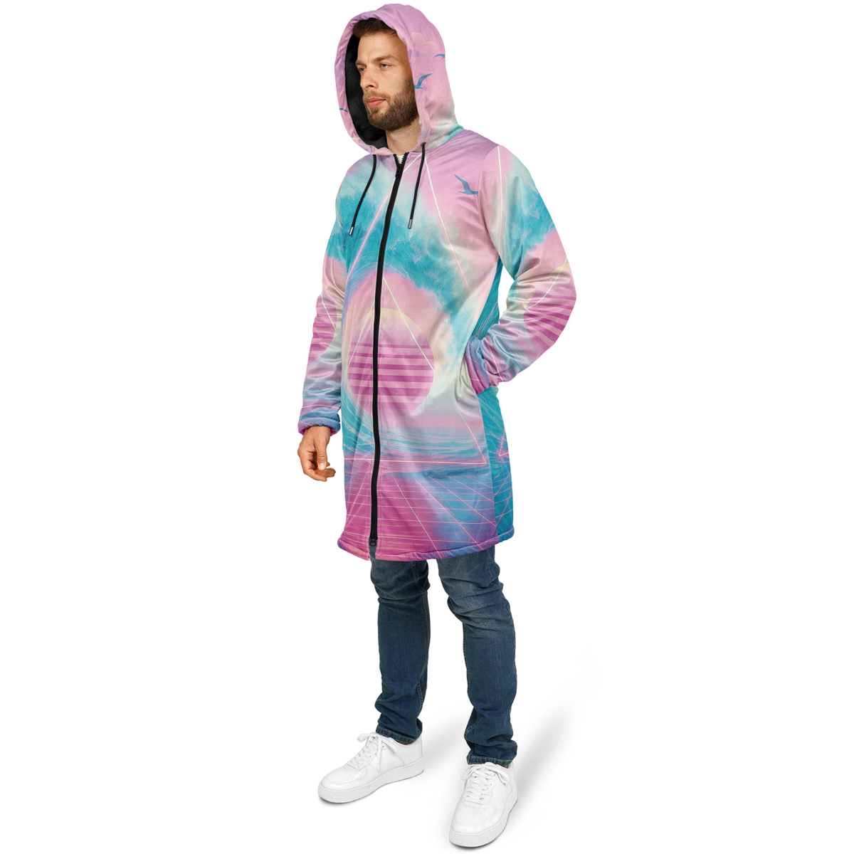 Grid Tide Zip Up Cloak