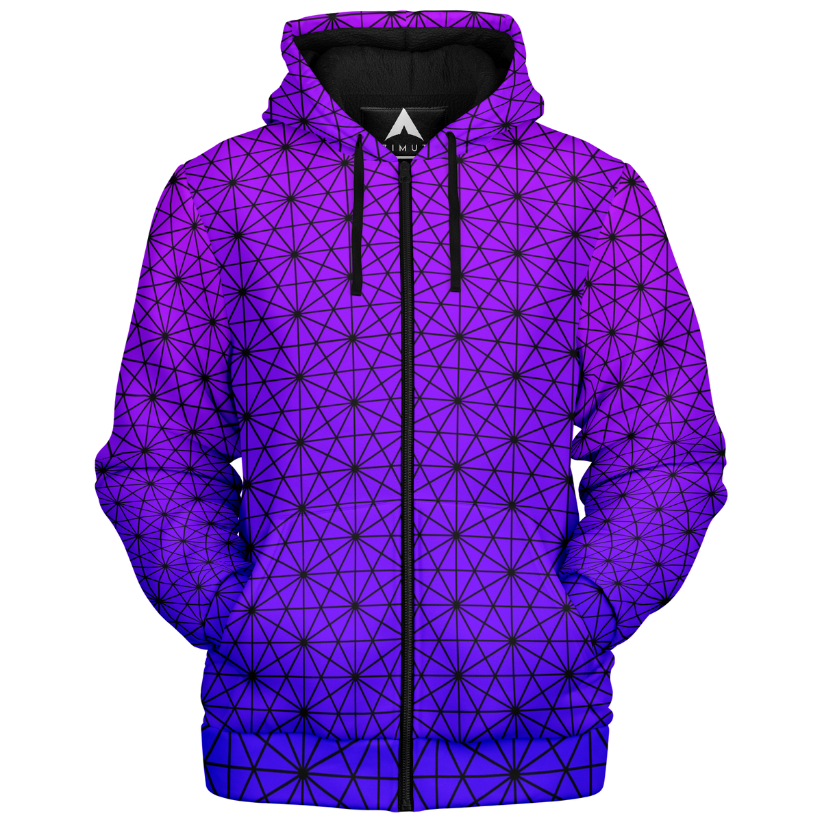Star Net (Ultraviolet) Sherpa Hoodie (Black Fur) - Festival Clothing, Rave Outfits, EDM Gear