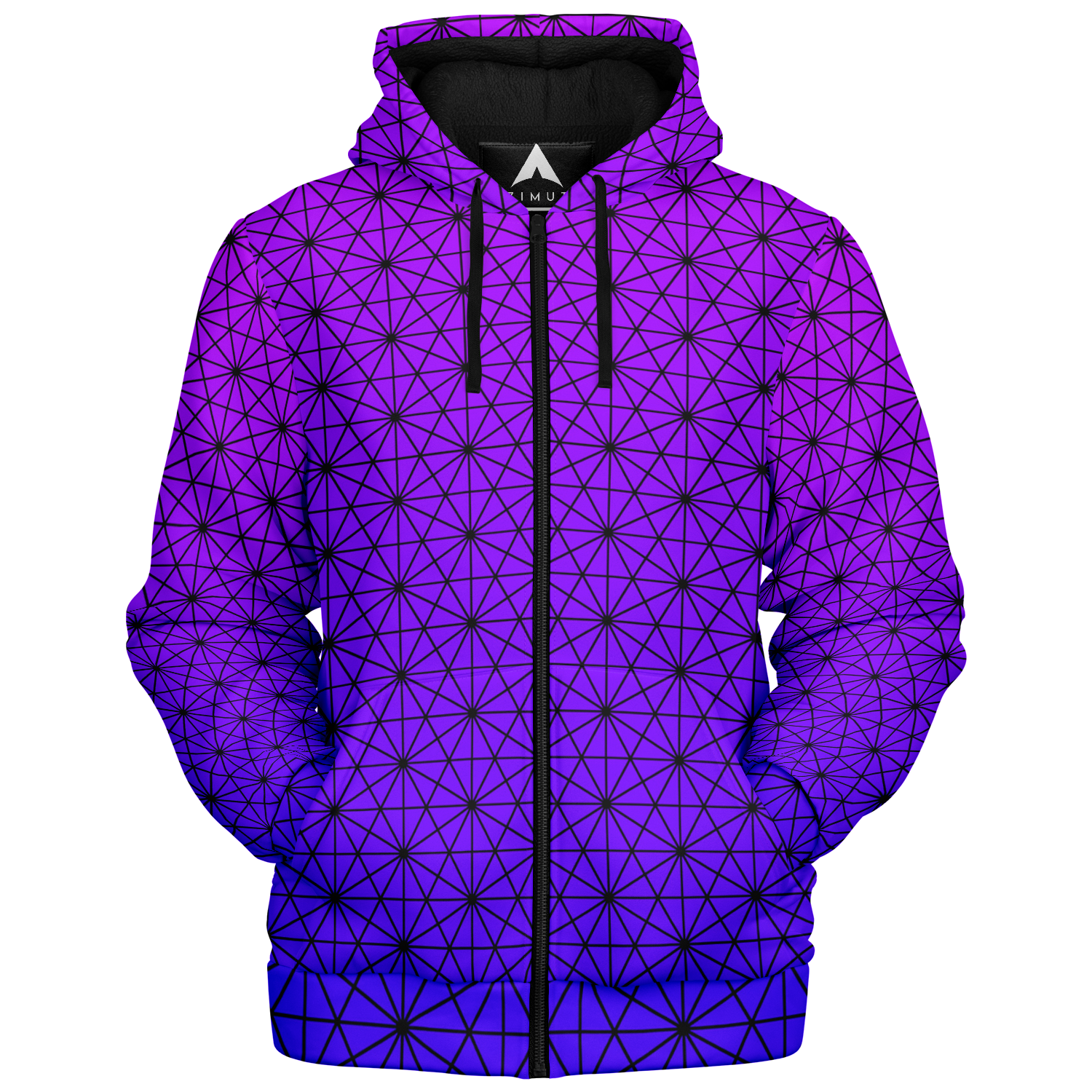 Star Net (Ultraviolet) Sherpa Hoodie (Black Fur) - Festival Clothing, Rave Outfits, EDM Gear