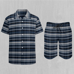 Dark Blue Plaid Men's Beach Set