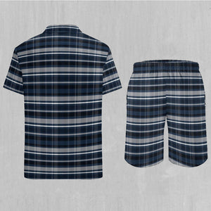 Dark Blue Plaid Men's Beach Set