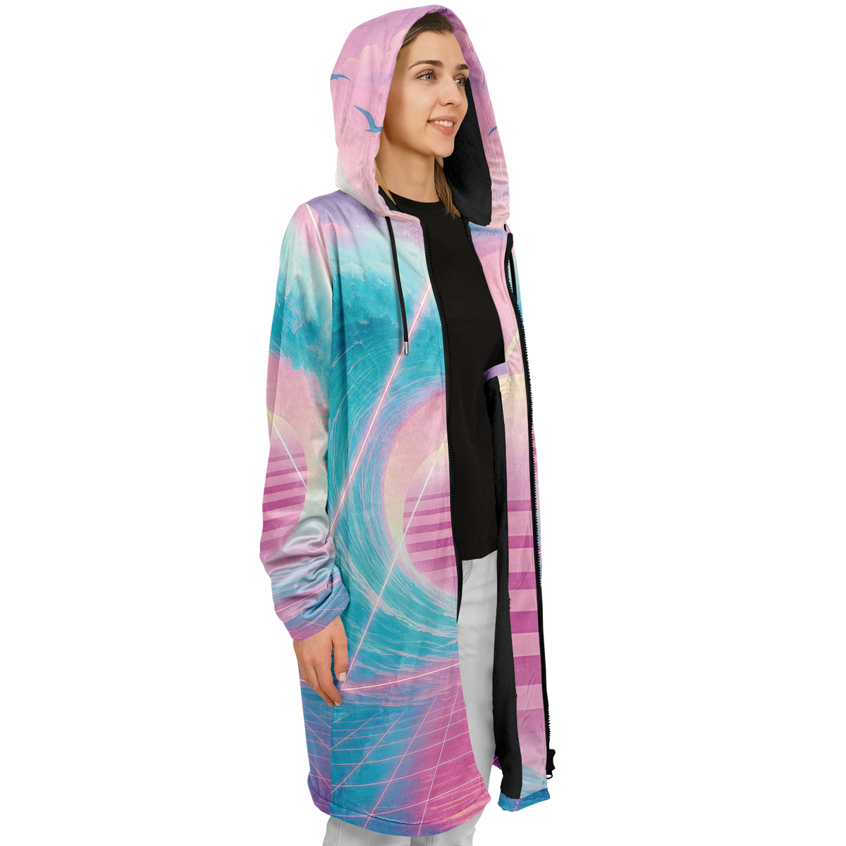 Grid Tide Zip Up Cloak