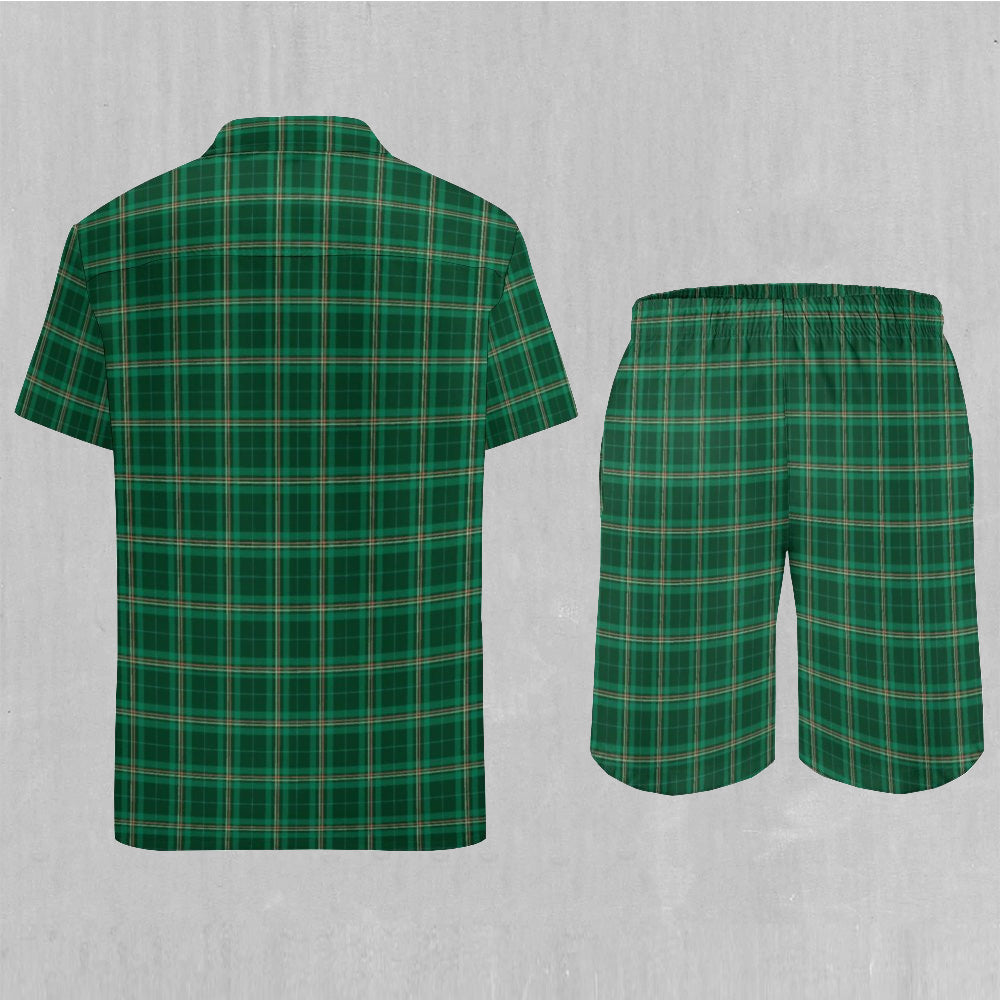 Green Plaid Men's Beach Set