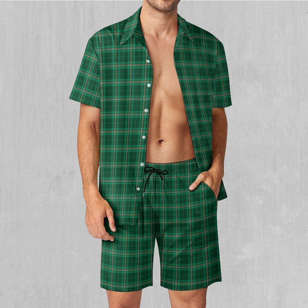 Green Plaid Men's Beach Set