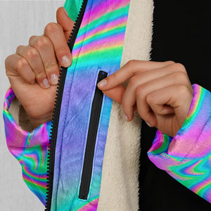 Holographic Zip Up Cloak (White Fur)