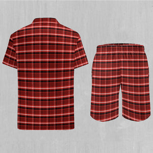 Red Plaid Men's Beach Set