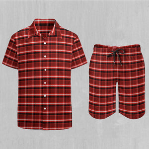 Red Plaid Men's Beach Set