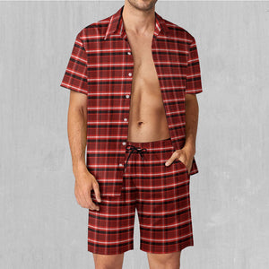 Red Plaid Men's Beach Set