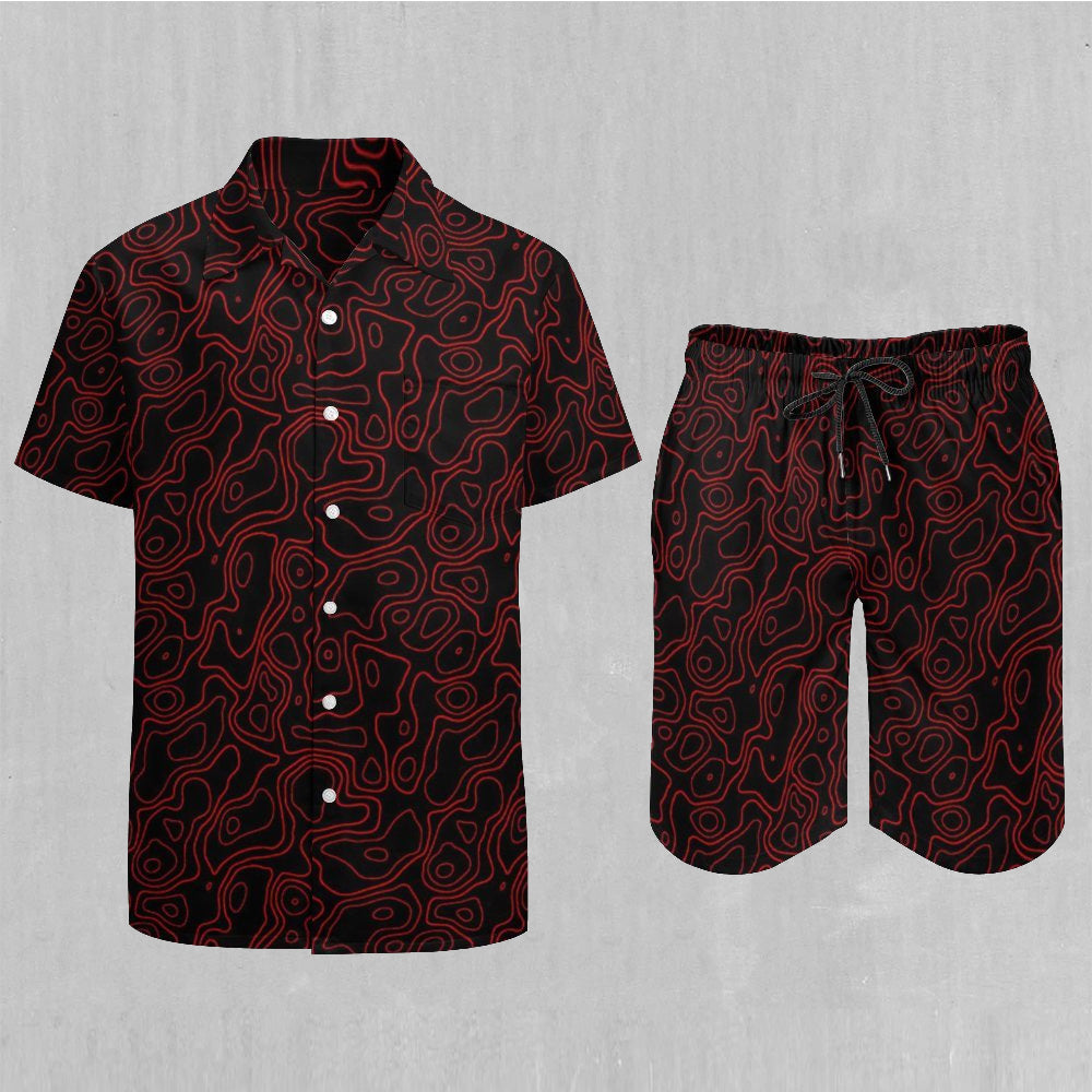 Red Topographic Men's Beach Set