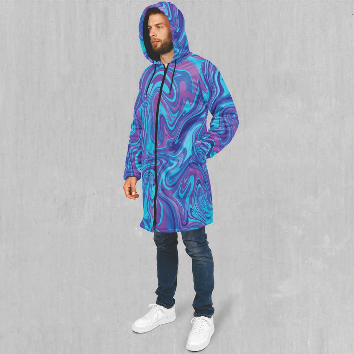 Vapor Drip Zip Up Cloak (Black Fur) - Festival Clothing, Rave Outfits, EDM Gear