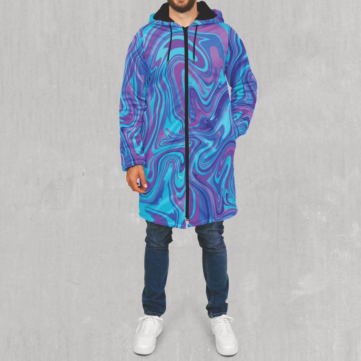 Vapor Drip Zip Up Cloak (Black Fur) - Festival Clothing, Rave Outfits, EDM Gear