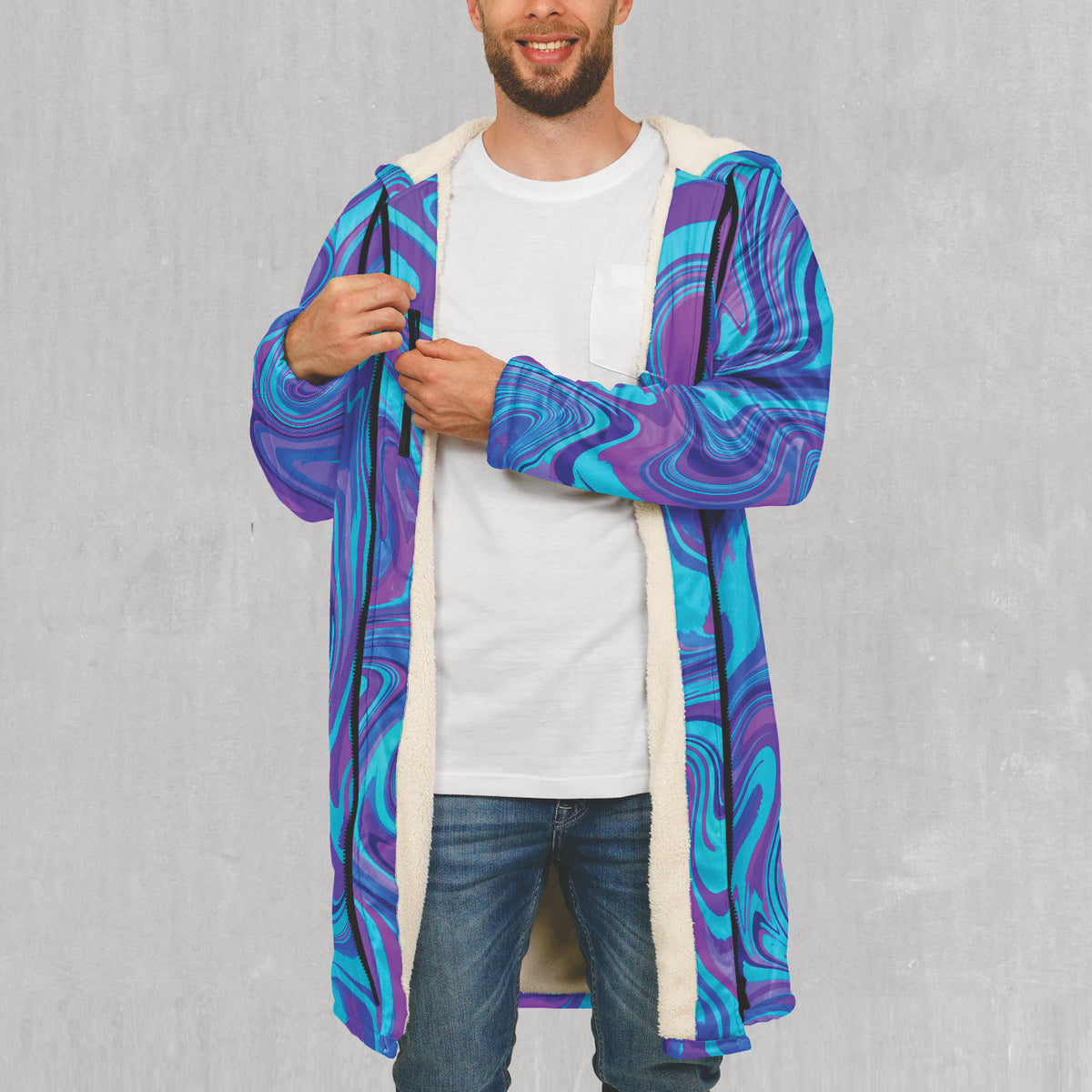Vapor Drip Zip Up Cloak (White Fur) - Festival Clothing, Rave Outfits, EDM Gear