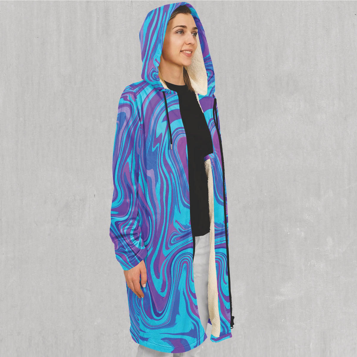 Vapor Drip Zip Up Cloak (White Fur) - Festival Clothing, Rave Outfits, EDM Gear