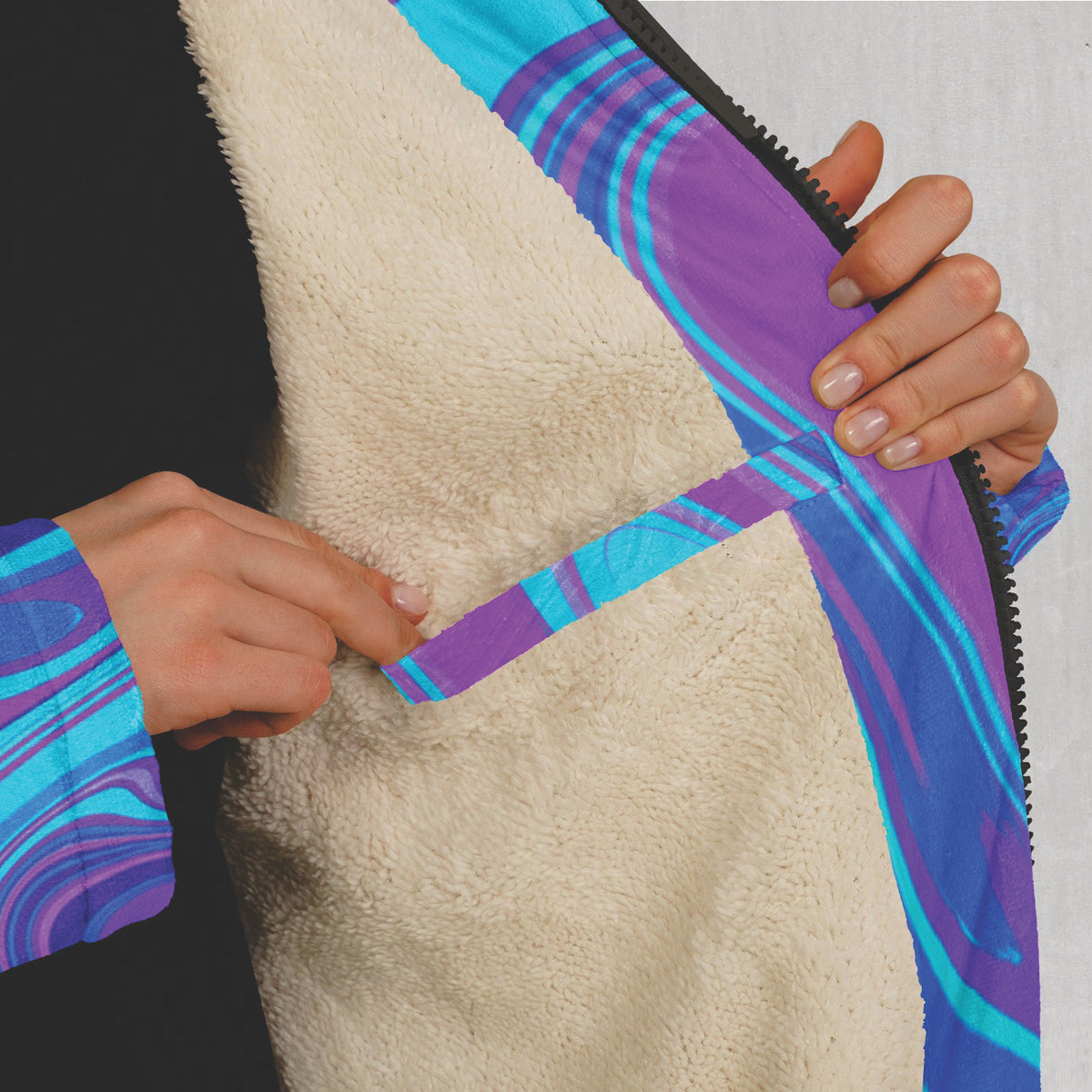Vapor Drip Zip Up Cloak (White Fur) - Festival Clothing, Rave Outfits, EDM Gear