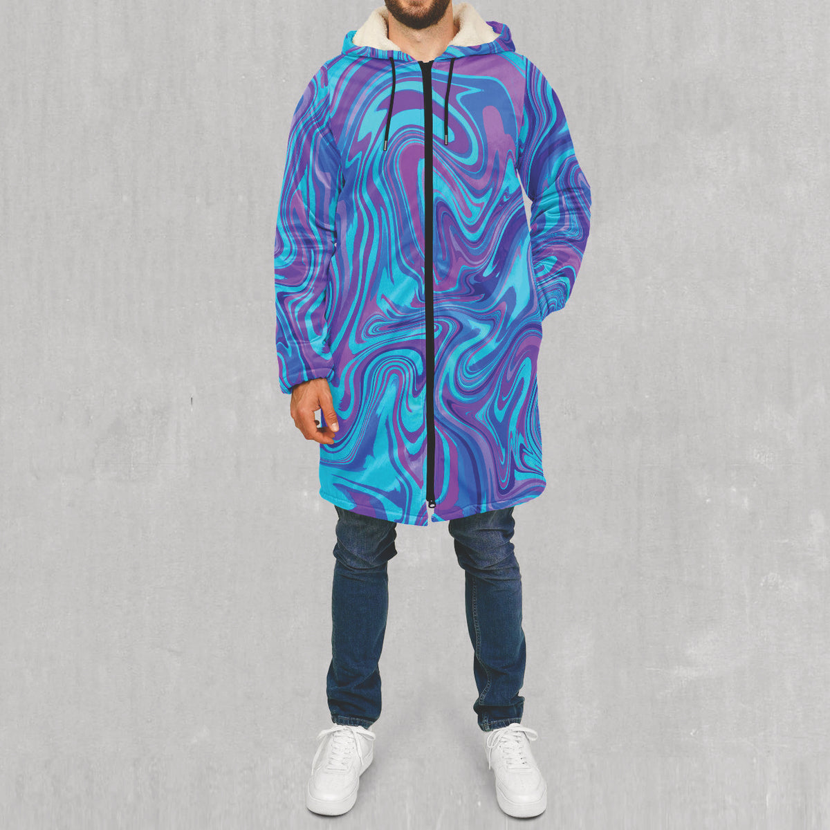 Vapor Drip Zip Up Cloak (White Fur) - Festival Clothing, Rave Outfits, EDM Gear