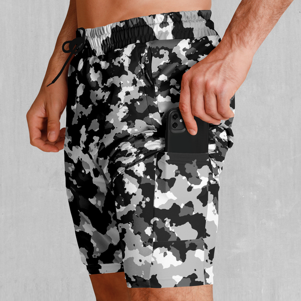 Arctic Camo Men's 2 in 1 Shorts | Festival Shorts | Rave Shorts