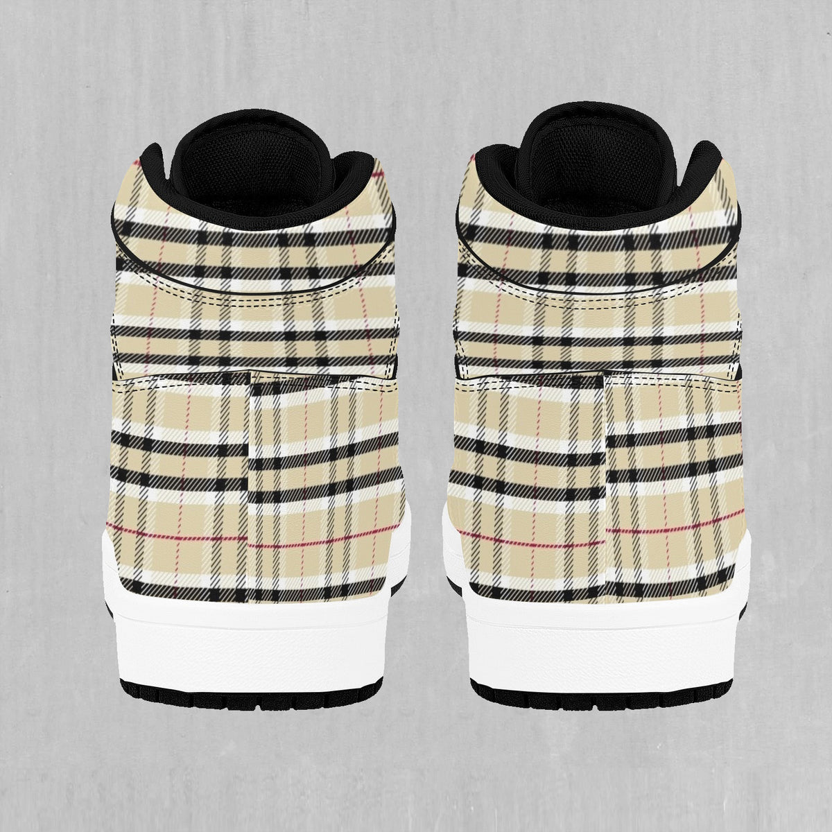 Beige Plaid High Top Sneakers