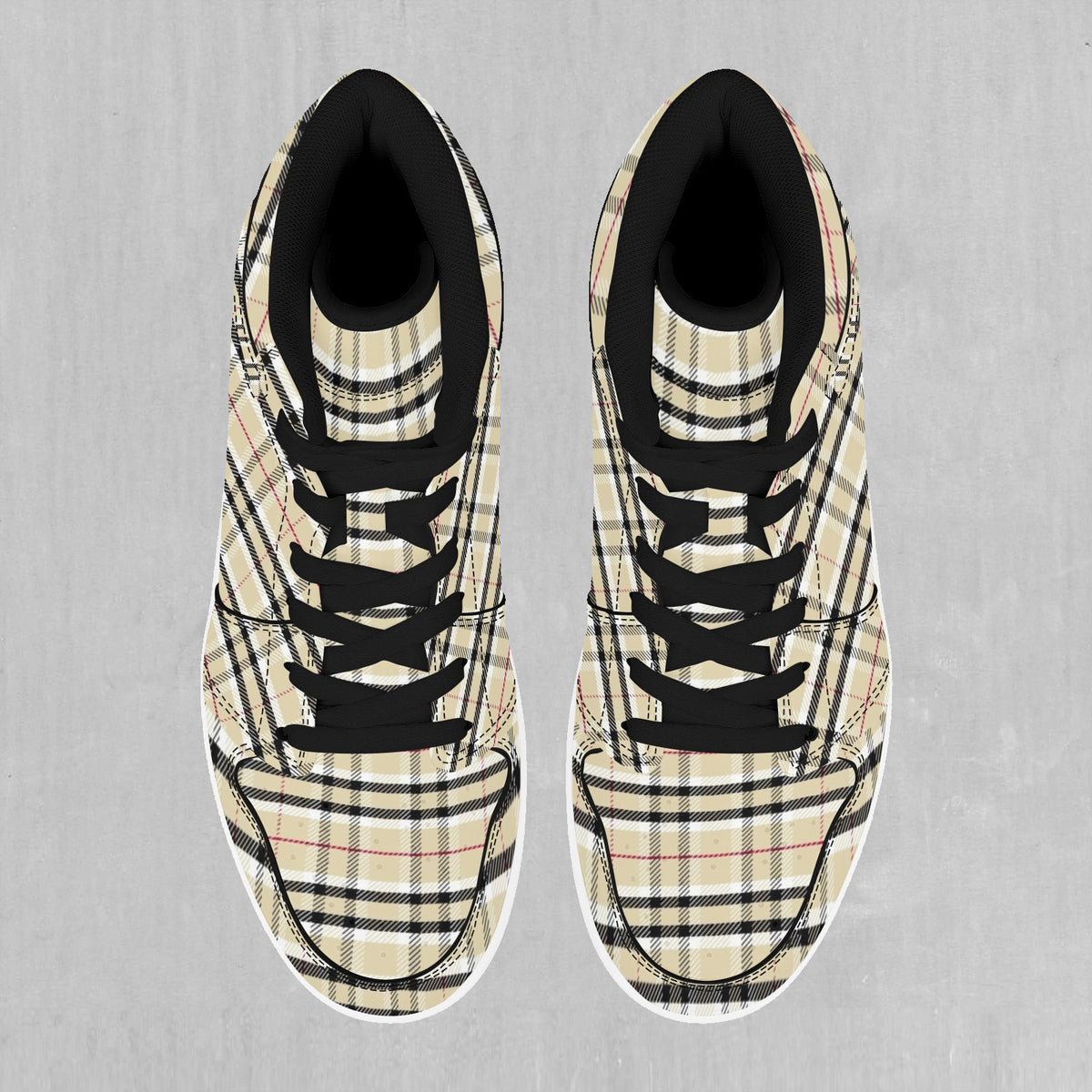 Beige Plaid High Top Sneakers