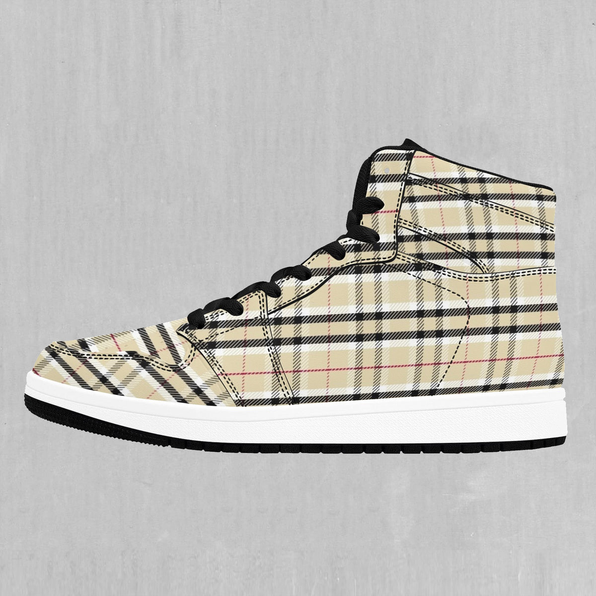 Beige Plaid High Top Sneakers